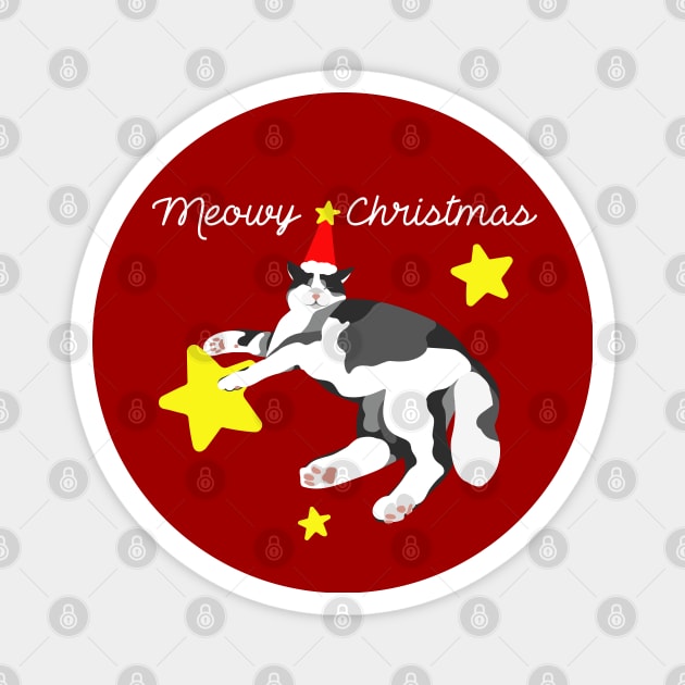 Meowy Christmas Cat with stars Magnet by memore